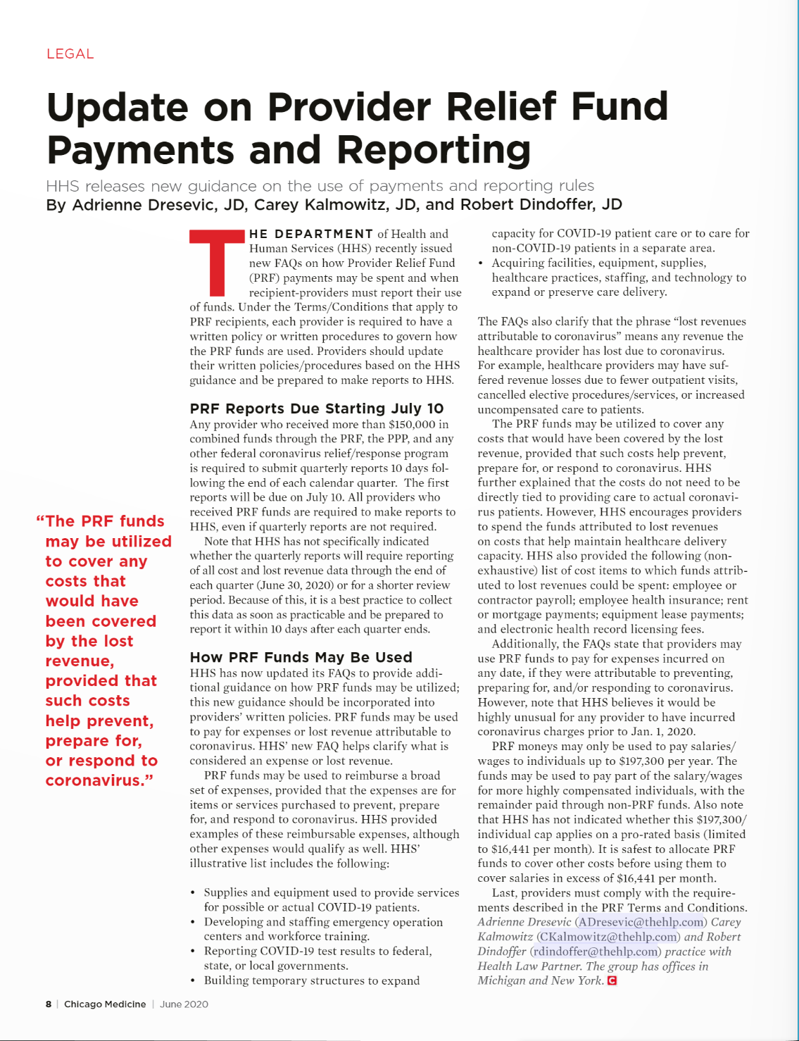 Update on Provider Relief Fund Payments and Reporting 